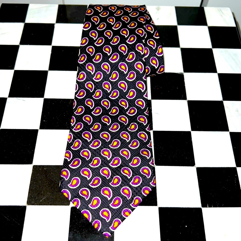 Polo Ralph Lauren Men’s 100% Silk Black Purple & Gold Paisley Necktie - Picture 3 of 4
